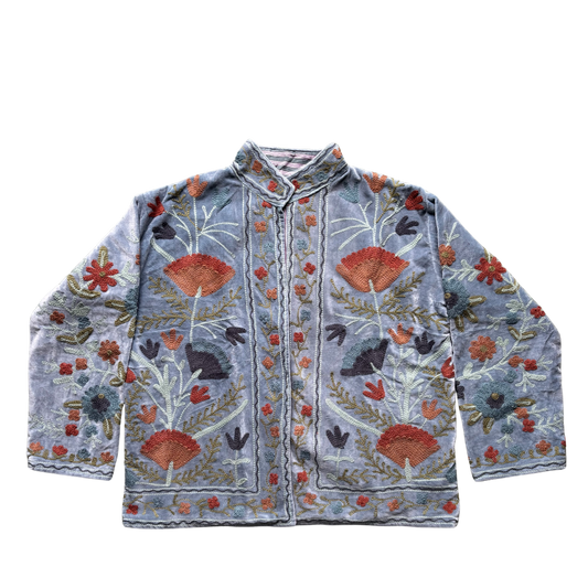 Velvet Suzani Jacket - Dusty Blue