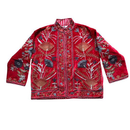 Velvet Suzani Jacket - Red