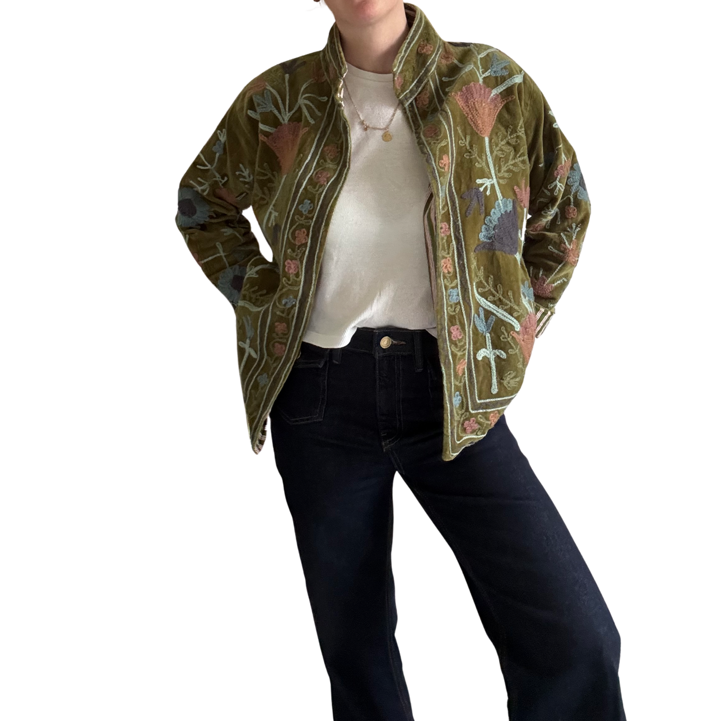 Velvet Suzani Jacket - Olive