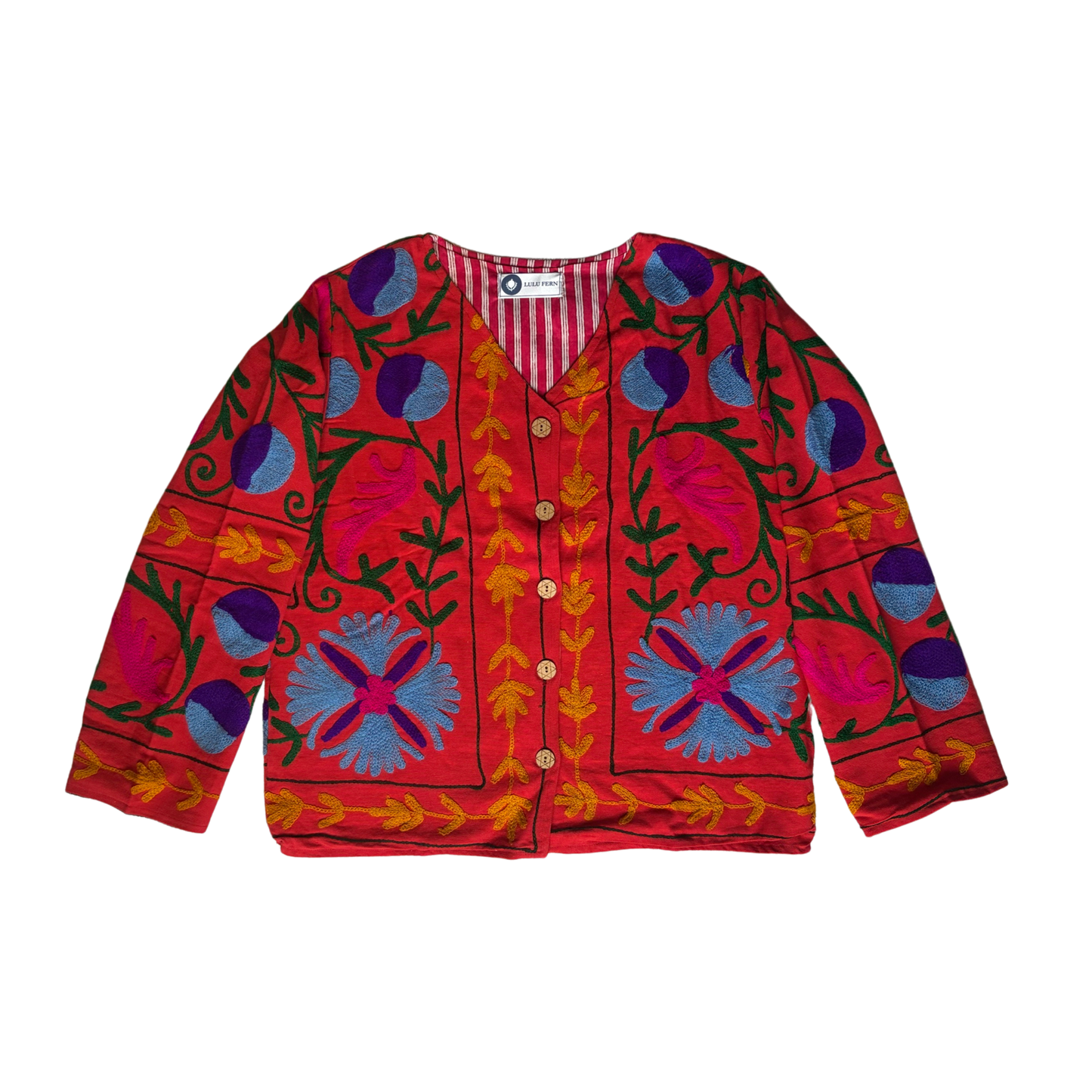 Suzani Button Down Jacket - Red/Blue