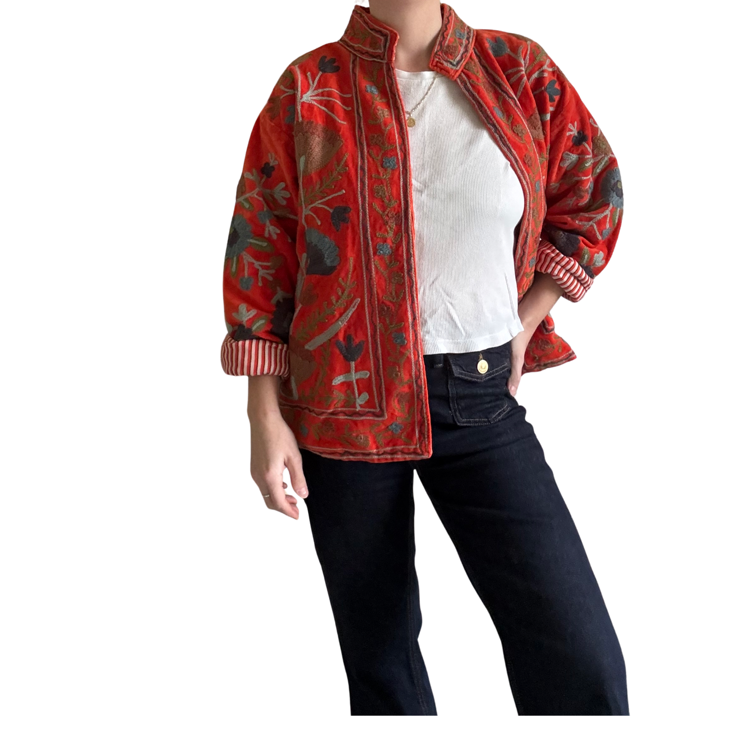 Velvet Suzani Jacket - Orange