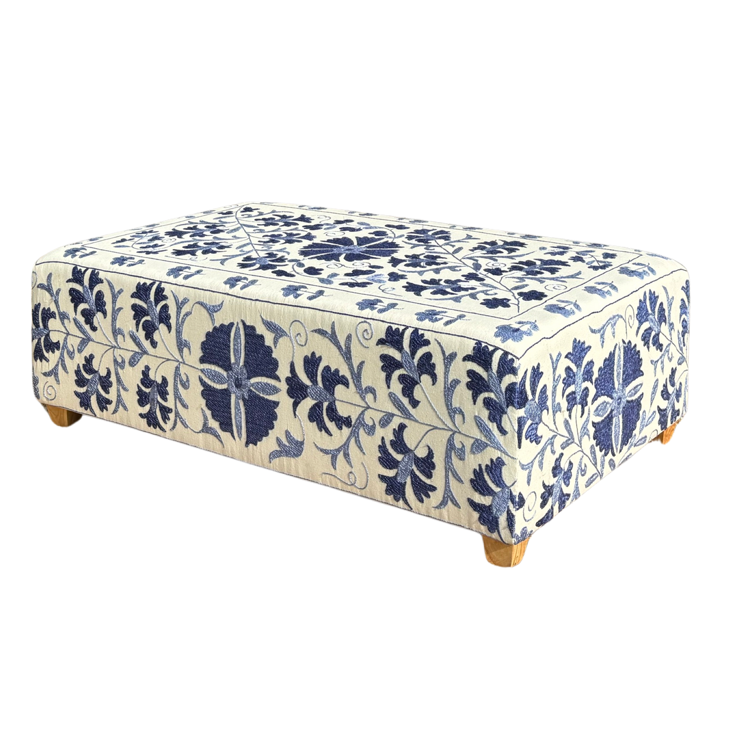 Handmade Blue Suzani Footstool