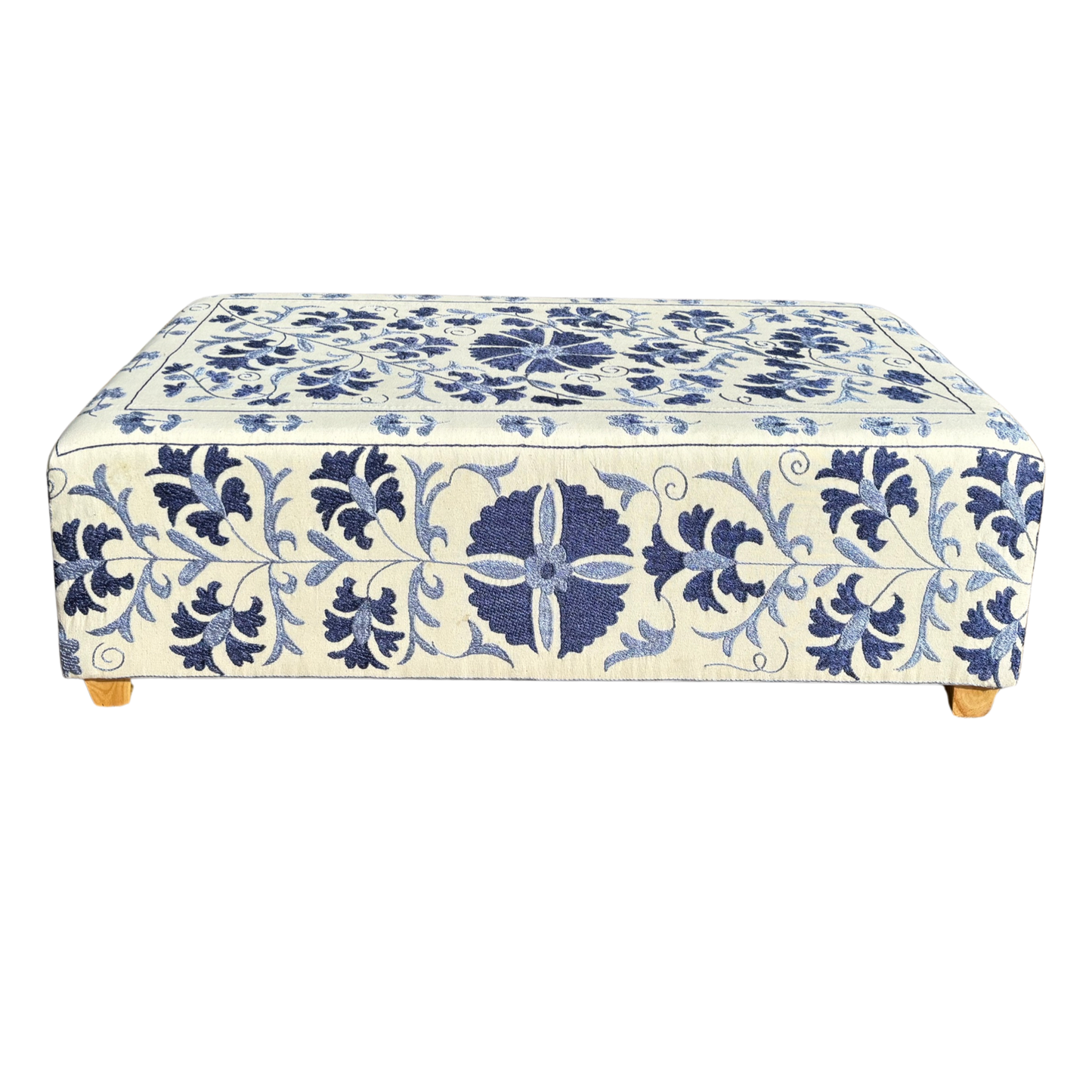 Handmade Blue Suzani Footstool