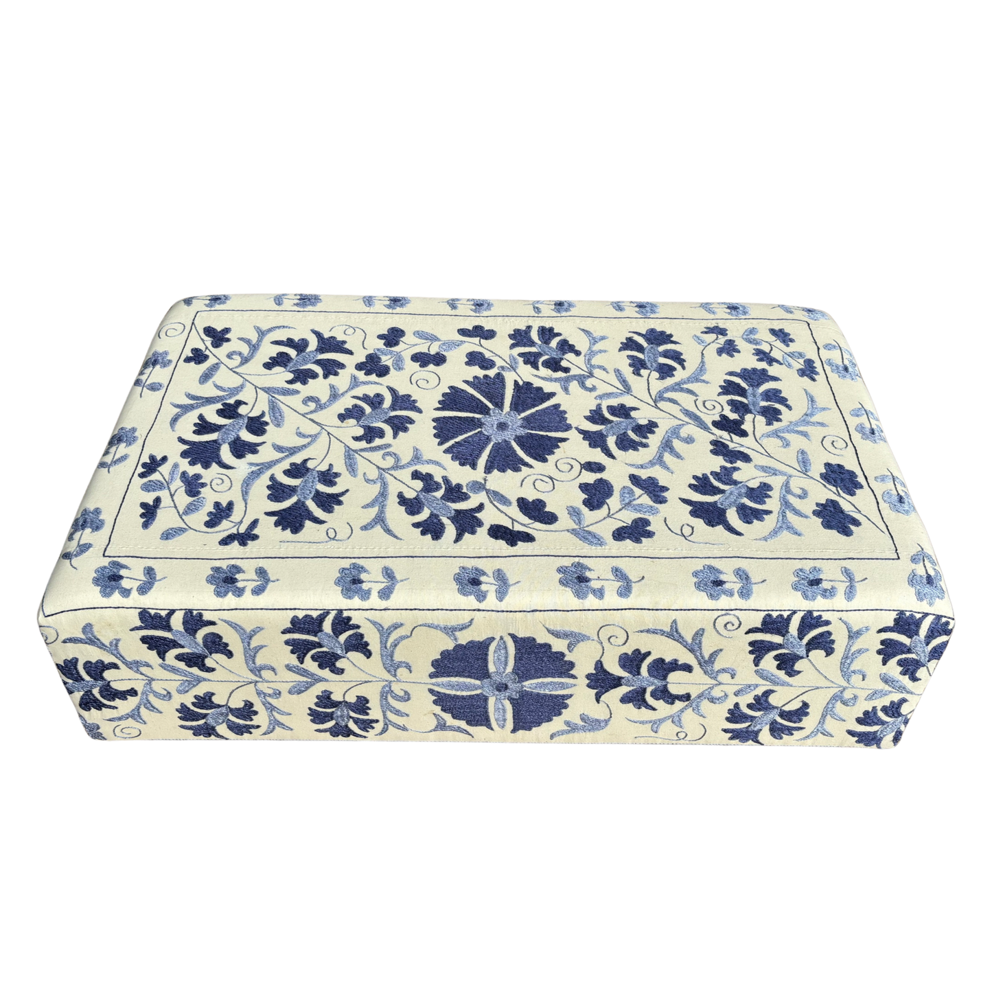 Handmade Blue Suzani Footstool